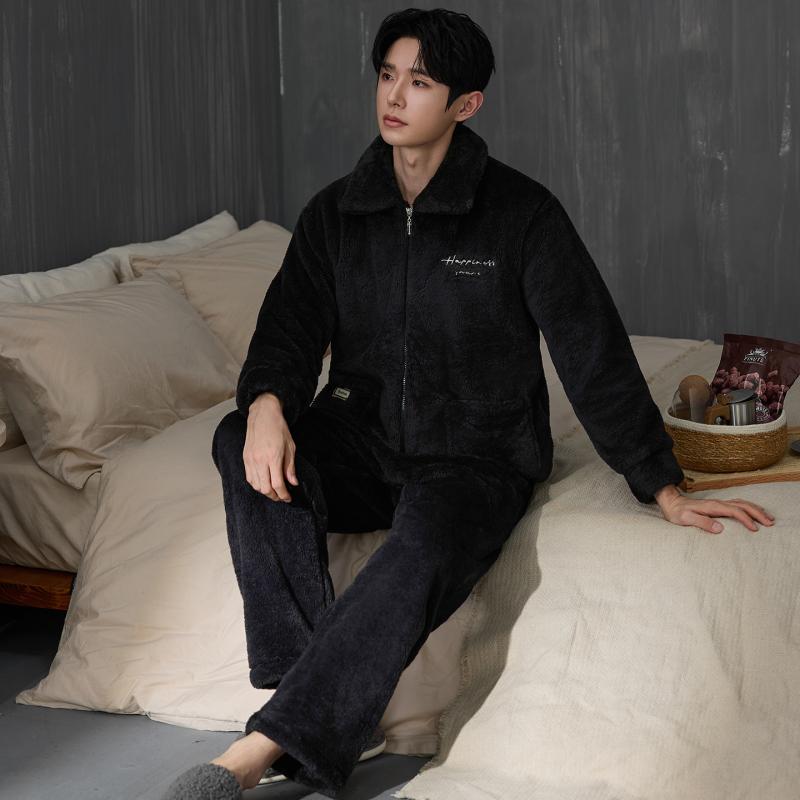 Flannel Shirt Lined - Conjunto de pijamas gruesos para hombre,