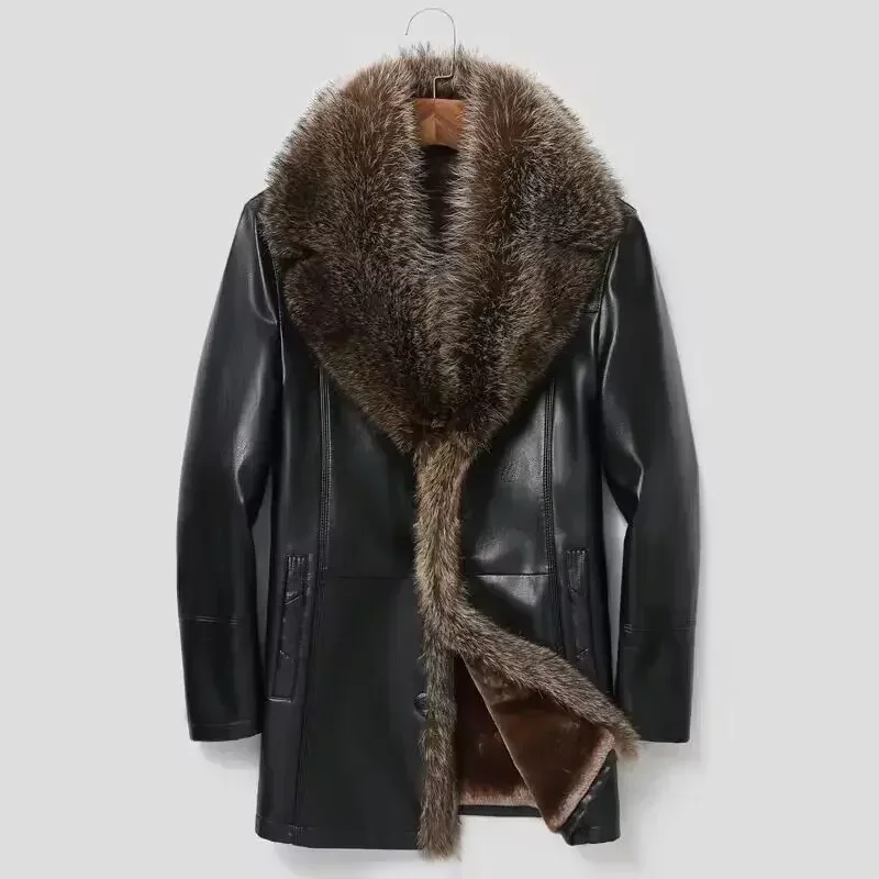 Wool Coat Peacoat - Haining piel un hombre con lana