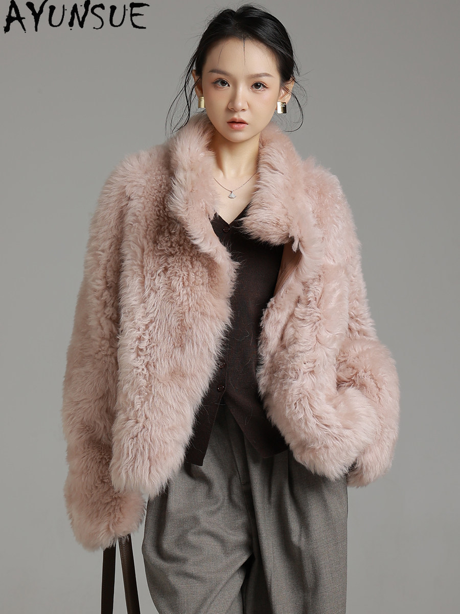 AYUNSUE Abrigo de piel de ovej - Wool Coat Peacoat reseña y precio